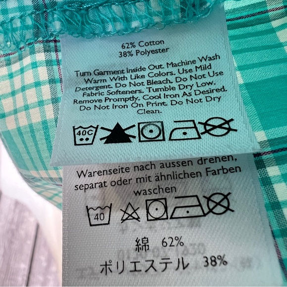 Eddie Bauer Plus Size 2XL Aqua Plaid Long Sleeve Summer Blouse Front Zip Pockets - Picture 14 of 14